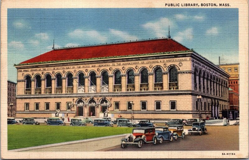 Vtg Boston Massachusetts MA Public Library 1930s Old Linen View Postcard