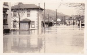 Street Flood Scene Esso & Amoco Gas Stations Real Photo