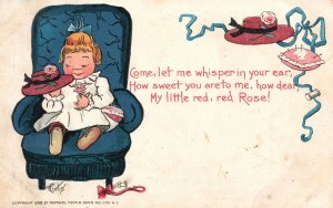 Vintage Postcard 1907 Valentine Special Baby Sitting On Blue Chair Red Rose Card