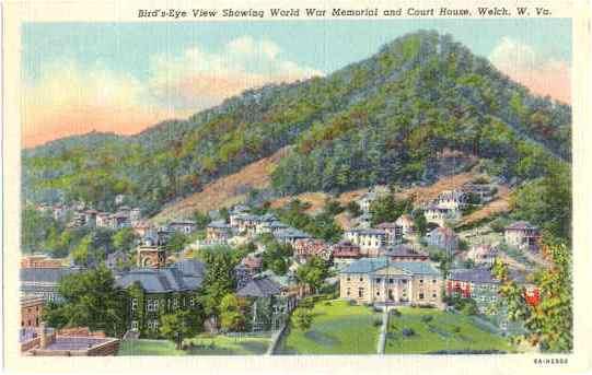 Court House and Part of Town, Welch, West Virginia, WV , Linen