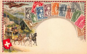 Switzerland Stamps on Early Embossed Postcard, Unused, Pub. by Ottmar Zieher