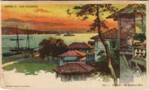 PC PHILIPPINES, SUNSET ON MANILA BAY, Vintage Postcard (b38951)