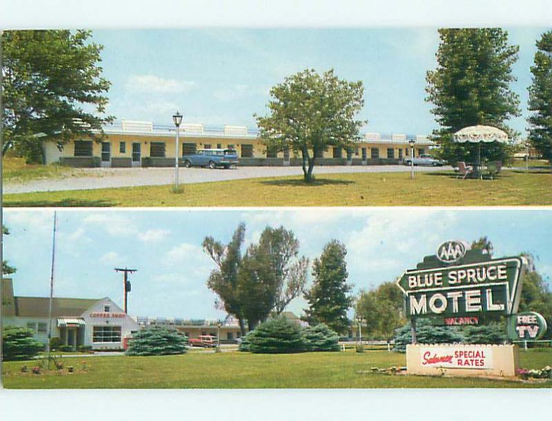 Unused Pre-1980 OLD CARS & BLUE SPRUCE MOTEL & RESTAURANT Valatie NY u2512