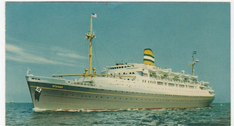 Shipping; Holland America Line SS Ryndam PPC, Unposted, c 1960's 