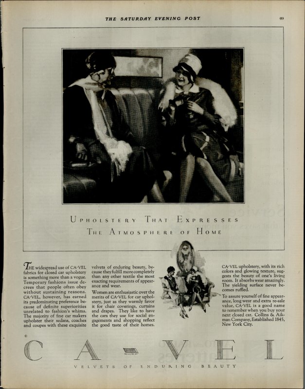 1927 Ca Vel Upholstery Fabrics Women Sitting Talking Vintage Print Ad 3909