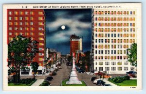 COLUMBIA, South Carolina SC ~ Confederate Monument MAIN STREET Scene Postcard