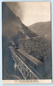 RPPC CRAWFORD NOTCH, NH ~ Train on WILLEY BROOK BRIDGE Mt. Willard Postcard