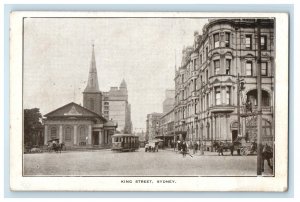 King Street Trolley Cars Street View Building Showing Church Sydney AU Postcard