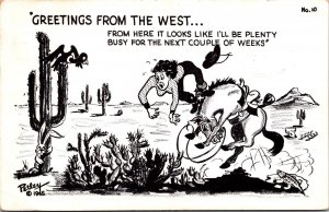 Vtg Comic Greetings from the West Bucking Bronco Signed Petley 1940s Postcard