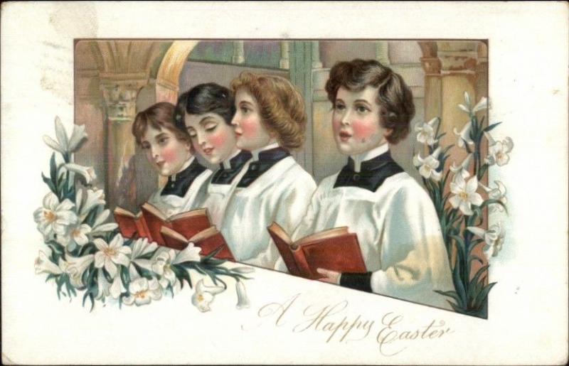 Easter Choir Boys Sing in Church c1910 Postcard TUCK rpx