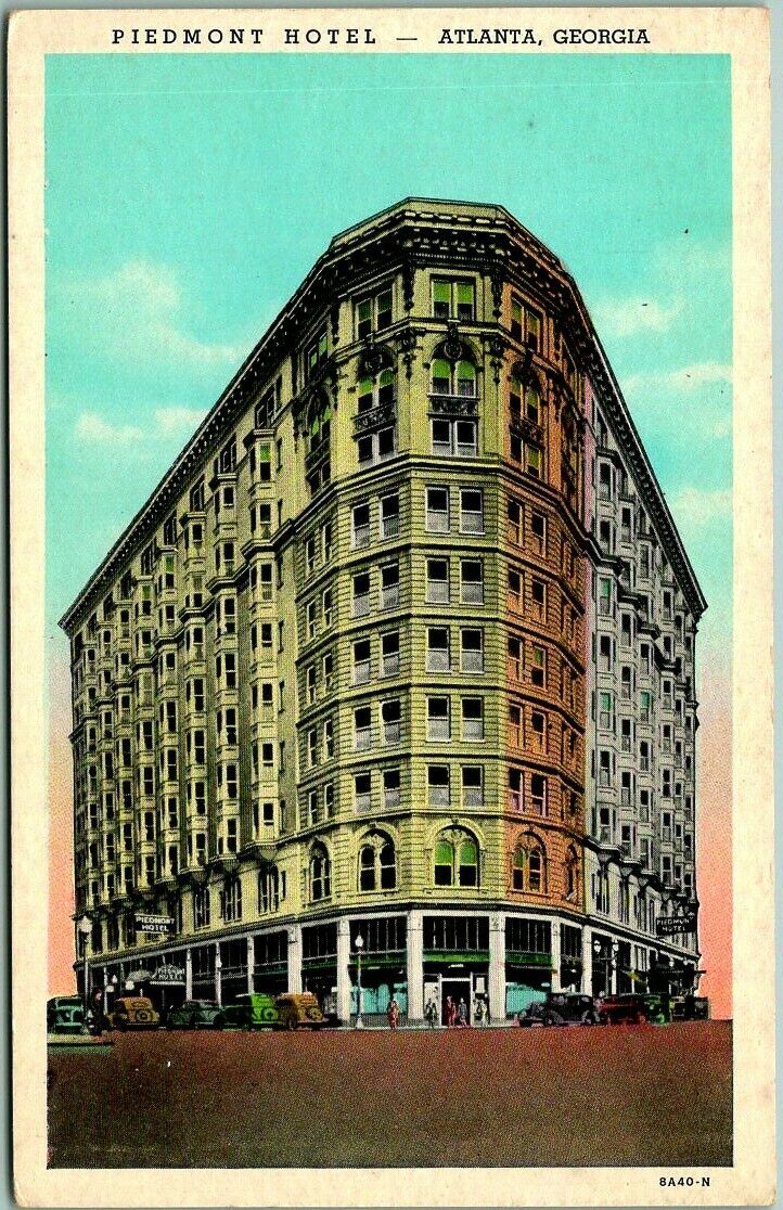 Vintage ATLANTA, Postcard PIEDMONT HOTEL Street View Curteich