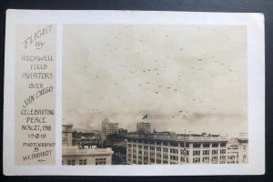 Mint USA Real Picture Postcard Rockwell Field Aviator Over San Diego 1918