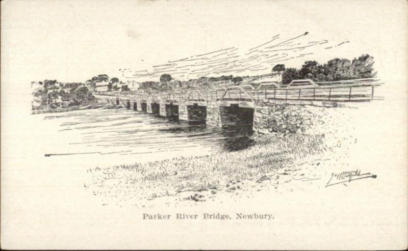 Newbury MA Parker River Bridge - Newburyport Fair Adv on Back Postcard