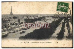 Postcard Old Paris Panorama of the Seine west coast Eiffel Tower