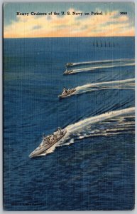 Vtg Heavy Cruisers of U.S. Navy on Patrol 1943 WWII Era Postcard