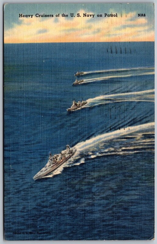 Vtg Heavy Cruisers of U.S. Navy on Patrol 1943 WWII Era Postcard