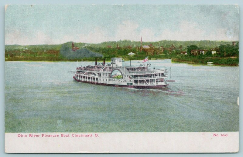 Cincinnati Ohio~River Pleasure Boat~Island Queen Excursion Steamer~1909 Postcard 