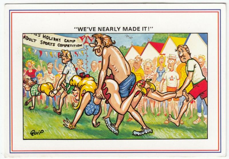 Saucy Comic PPC, By Palgrave, c 1970's, Wheelbarrow Race - We've Nearly Made It