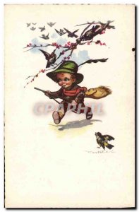 Old Postcard Fantasy Illustrator Child Hunter Hunting