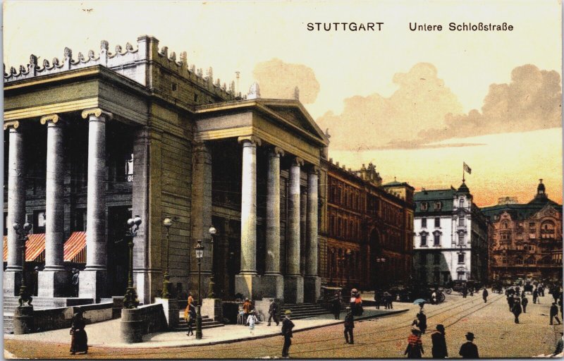 Germany Stuttgart Untere Schlossstrasse Vintage Postcard C088