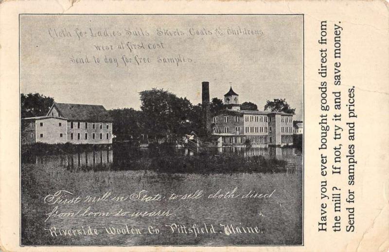 Pittsfield Maine Riverside Woolen Co Street View Antique Postcard K84140