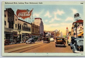 Hollywood CA~Main Boulevard Kress Store~Coca-Cola Map Billboard~1945 Linen PC 