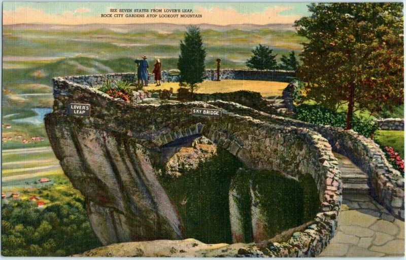 c1940s Lookout Mountain GA Giant Postcard Rock City Gardens Lovers Leap 11x7 5K