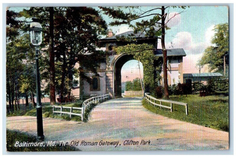 1908 Old Roman Gateway Clifton Park Baltimore Maryland Vintage Antique Postcard 