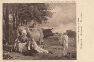 Pastoral scene by Constantin Troyon early art postcard cow