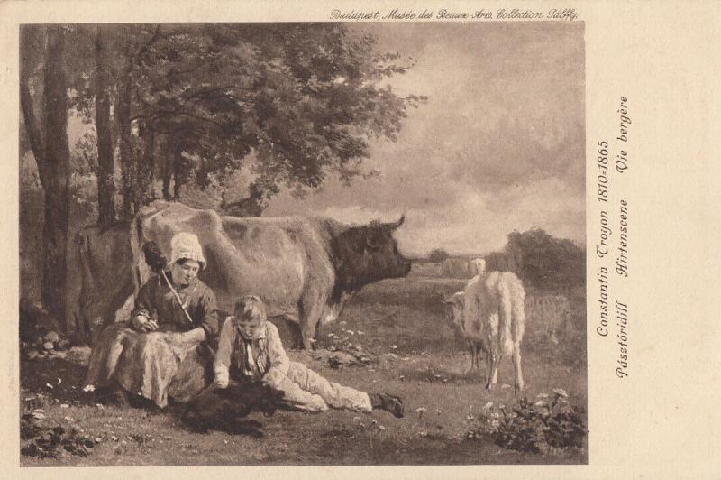 Pastoral scene by Constantin Troyon early art postcard cow