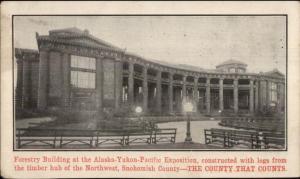 1909 Alaska Yukon Pacific Expo Forestry Building Adv on Back Postcard