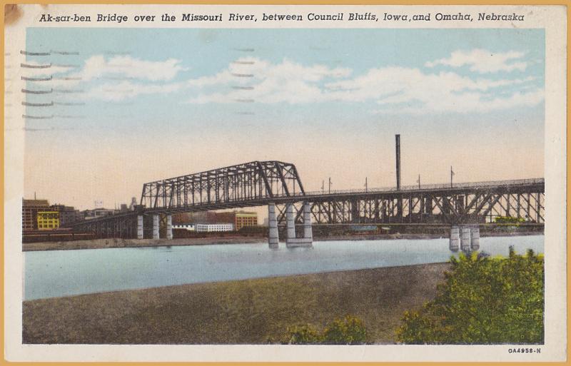 Ak-sar-ben Bridge over Missouri River, between Council Bluffs, IA. & Omaha-1964