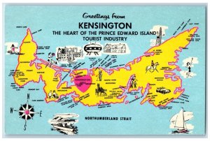 c1950's Greetings from Kensington Heart of PEI Canada Map Boat Compass Postcard