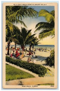 1957 Daily Beach Scene January Or July Bathing Miami Beach Florida FL Postcard