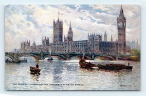 Houses of Parliament Westminster Bridge London Raphael Tuck  DB Postcard L5
