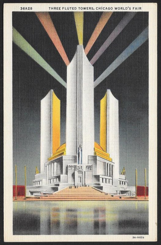 Three Fluted Towers Federal Building Worlds Fair Chicago Illinois Unused c1933