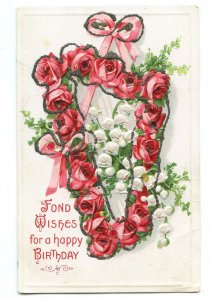 Postcard Fond Wishes Happy Birthday Vintage Standard View Card Embossed Glitter