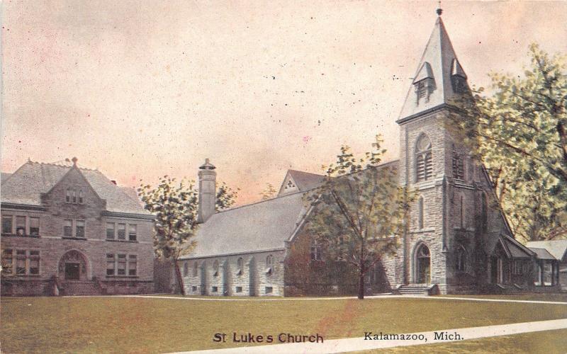 Kalamazoo Michigan~St Luke's Church~Beautiful Stone Building~1909 Postcard