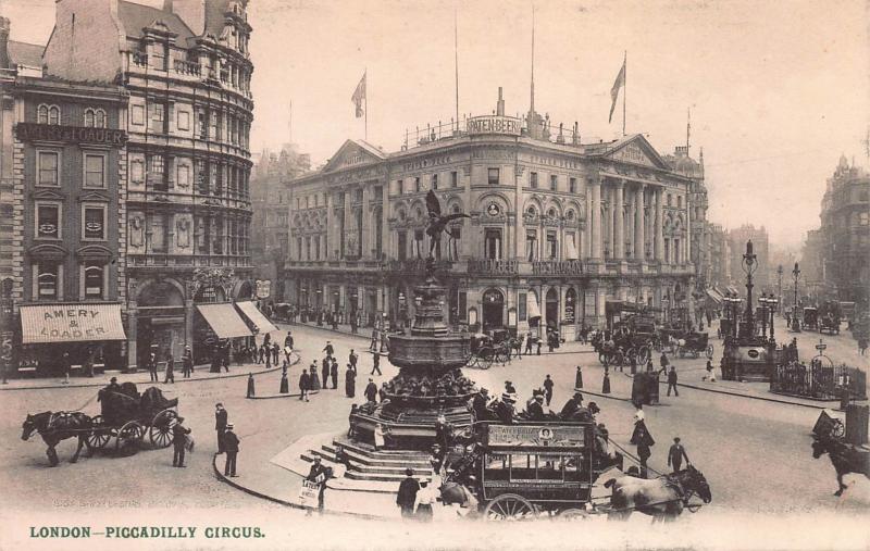 Piccadilly Circus, London, England, Early Postcard, Unused