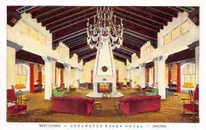 Chicago Illinois 1930s Postcard Edgewater Beach Hotel West Lounge