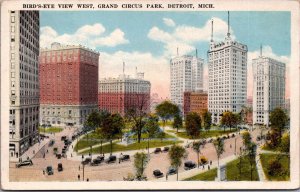 Birds Eye View West Grand Circus Park Detroit Michigan Vintage Postcard C089