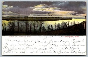 Springfield  Massachusetts  Sunset on Connecticut River  Postcard  1908