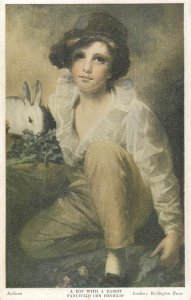 A Boy with a Rabbit - Raeburn fine art painting early Medici postcard