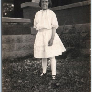 ID'd 1915 Cute Girl Portrait RPPC Maud Hubler Young Kid in Dress Real Photo A156