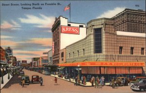 Tampa Florida FL Street Scene c1940s Linen Postcard