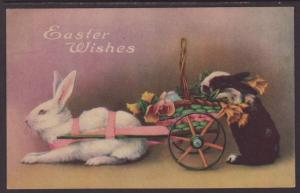 Easter Wishes,Bunny Cart Postcard 