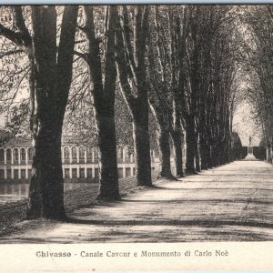 c1910s Chivasso, Italy Cavour Canal Tree-Lined Path Carlo Noe Monument Road A352