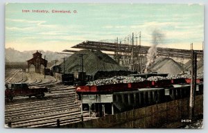 Cleveland Ohio~Iron Industry~Loaded Railroad Cars~Mounds~Smokestack~c1910 PC