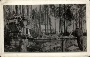 Carpentry Bending Wood w/ Ropes Building Toboggan or Bobsleigh? RPPC c1930