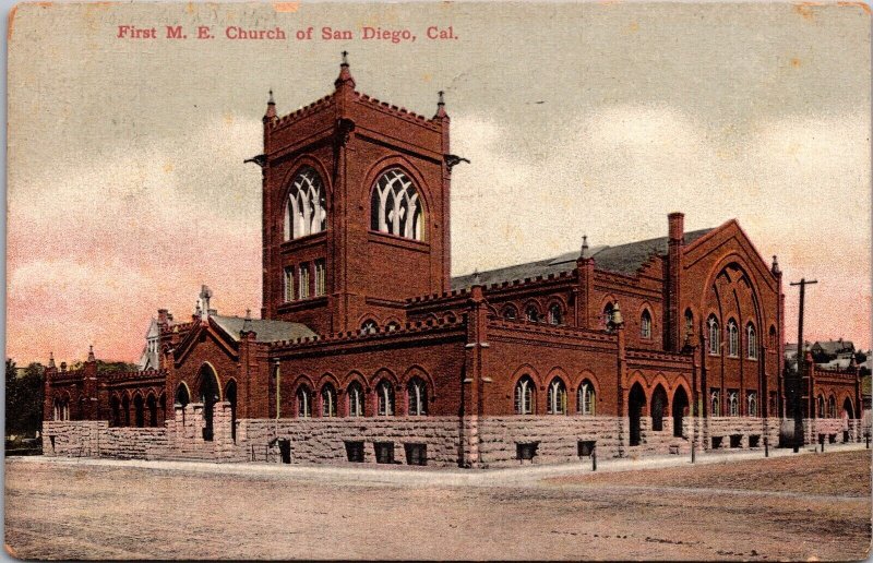 Postcard First M.E. Church of San Diego, California